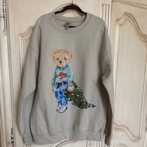 Women's Beige Bear Graphic Sweatshirt